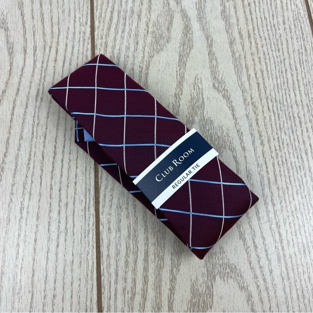 645 Club Room Men's Regular Tie Preston Grid 601 Burgundy $55 Polyester